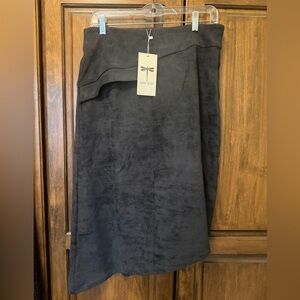 Tyler Boe Black Suede-Look Asymmetrical Midi Skirt